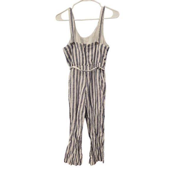 Rachel Zoe Women's White & Blue Linen Striped Romper with Pockets, Sash & Adjust - Picture 7 of 15